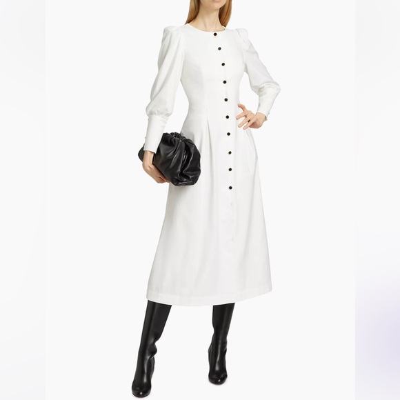 NWT Reformation Halia midi shirt Dress velvet buttons a line poplin cotton - Picture 3 of 16